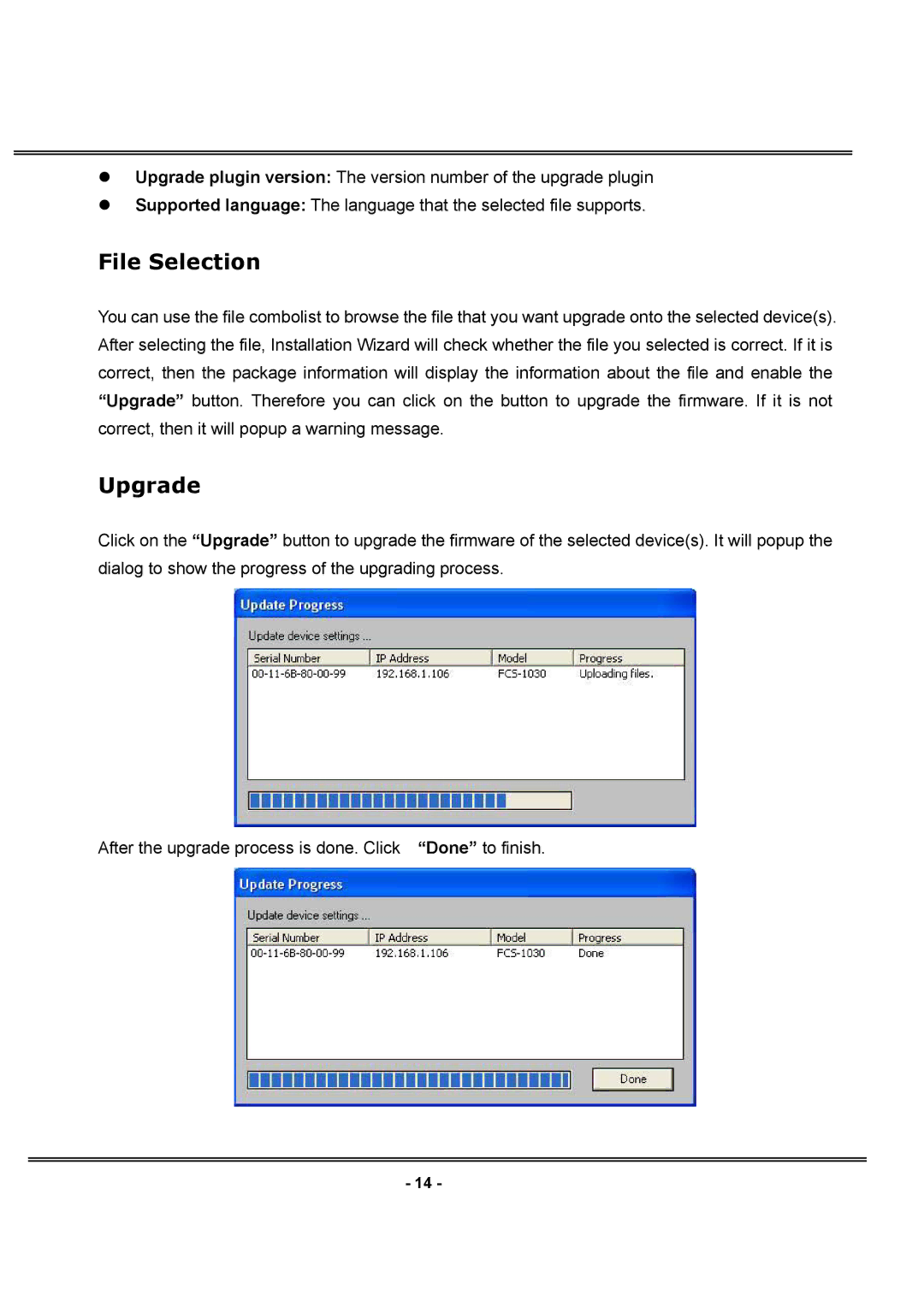 LevelOne FCS-1030 user manual File Selection 