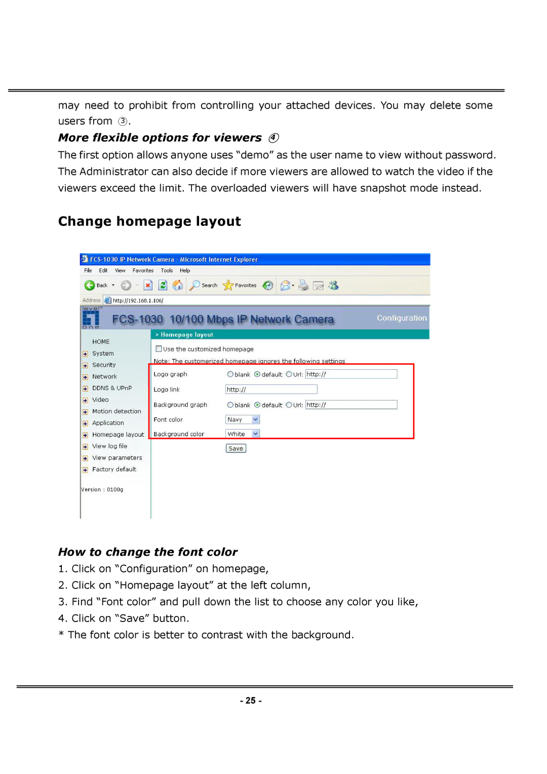 LevelOne FCS-1030 user manual Change homepage layout, More flexible options for viewers 