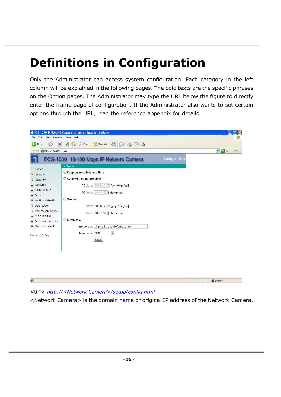 LevelOne FCS-1030 user manual Definitions in Configuration 