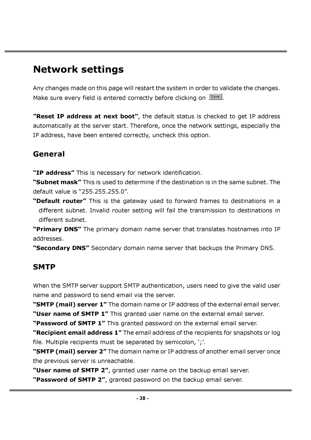 LevelOne FCS-1030 user manual Network settings, General 