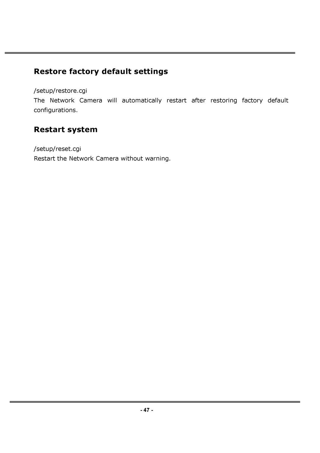 LevelOne FCS-1030 user manual Restore factory default settings, Restart system 