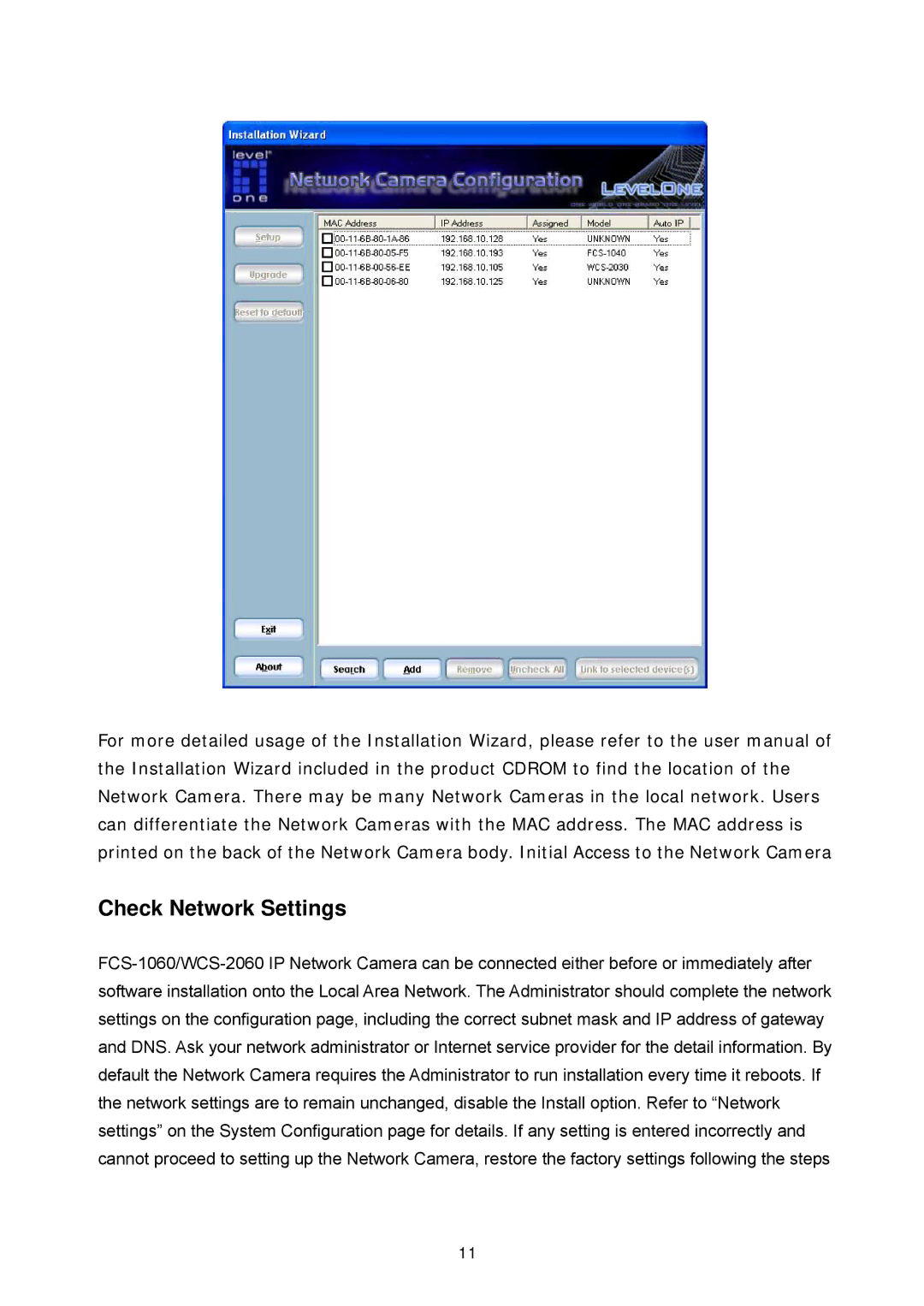 LevelOne WCS-2060, FCS-1060 user manual Check Network Settings 