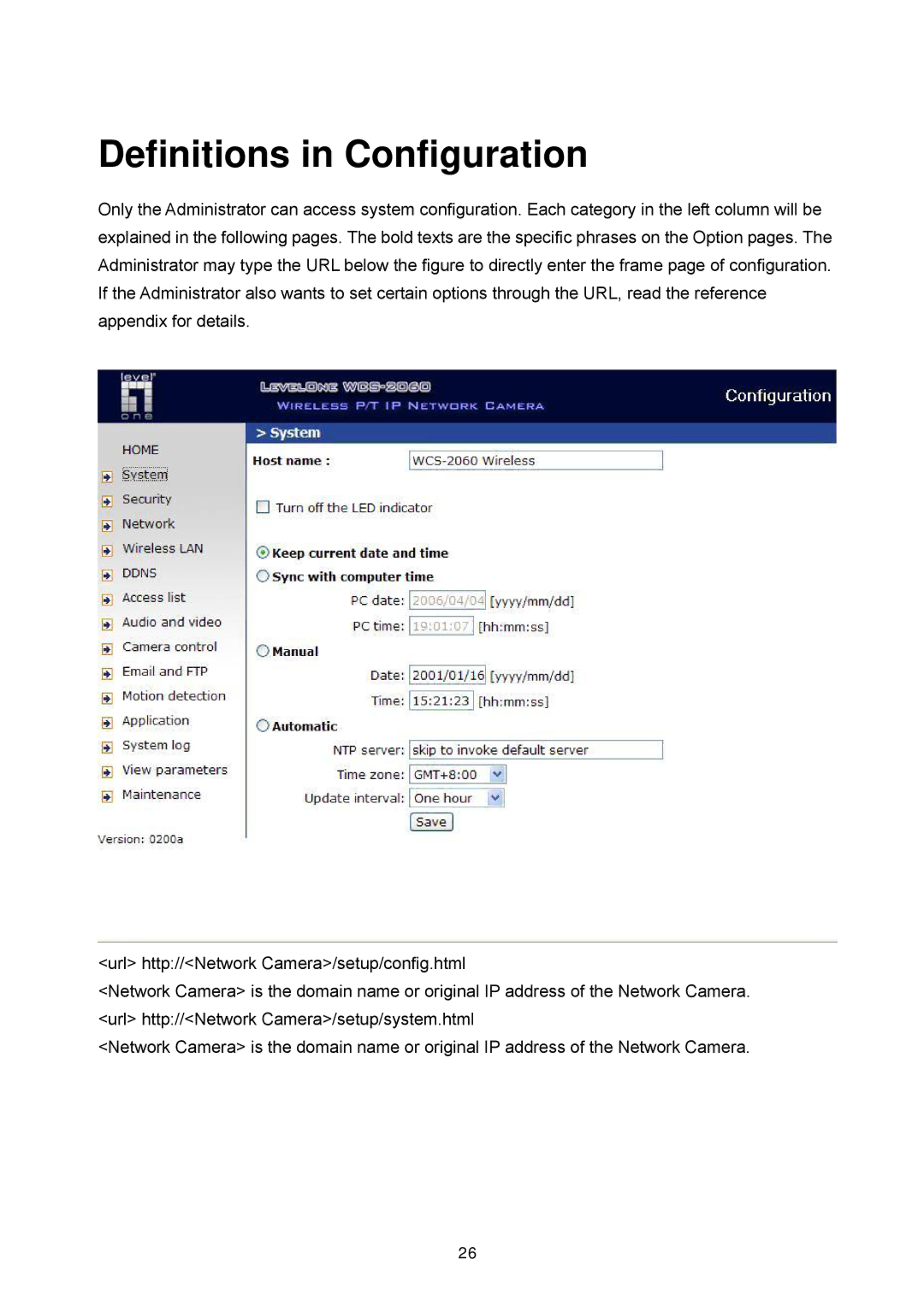 LevelOne FCS-1060, WCS-2060 user manual Definitions in Configuration 