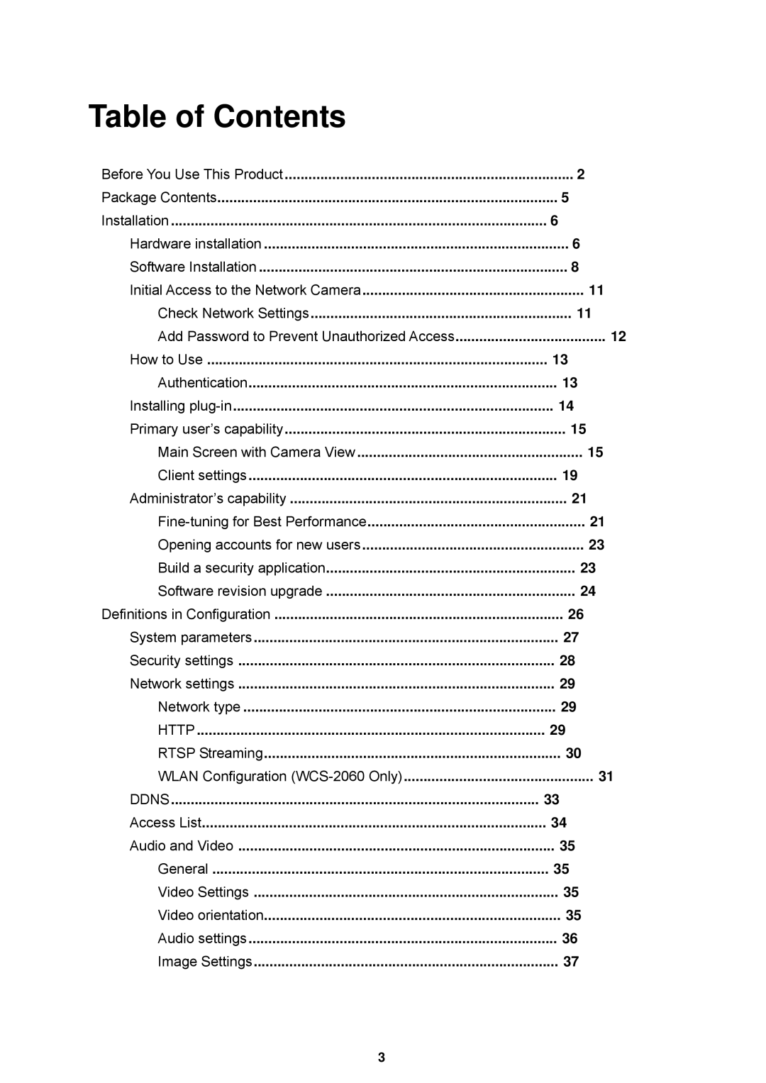 LevelOne WCS-2060, FCS-1060 user manual Table of Contents 