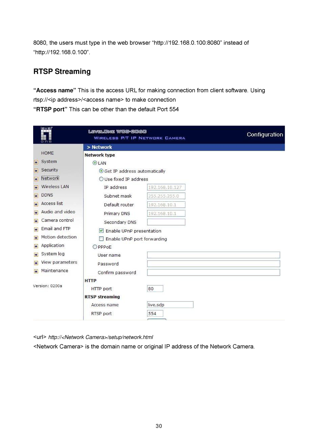 LevelOne FCS-1060, WCS-2060 user manual Rtsp Streaming 