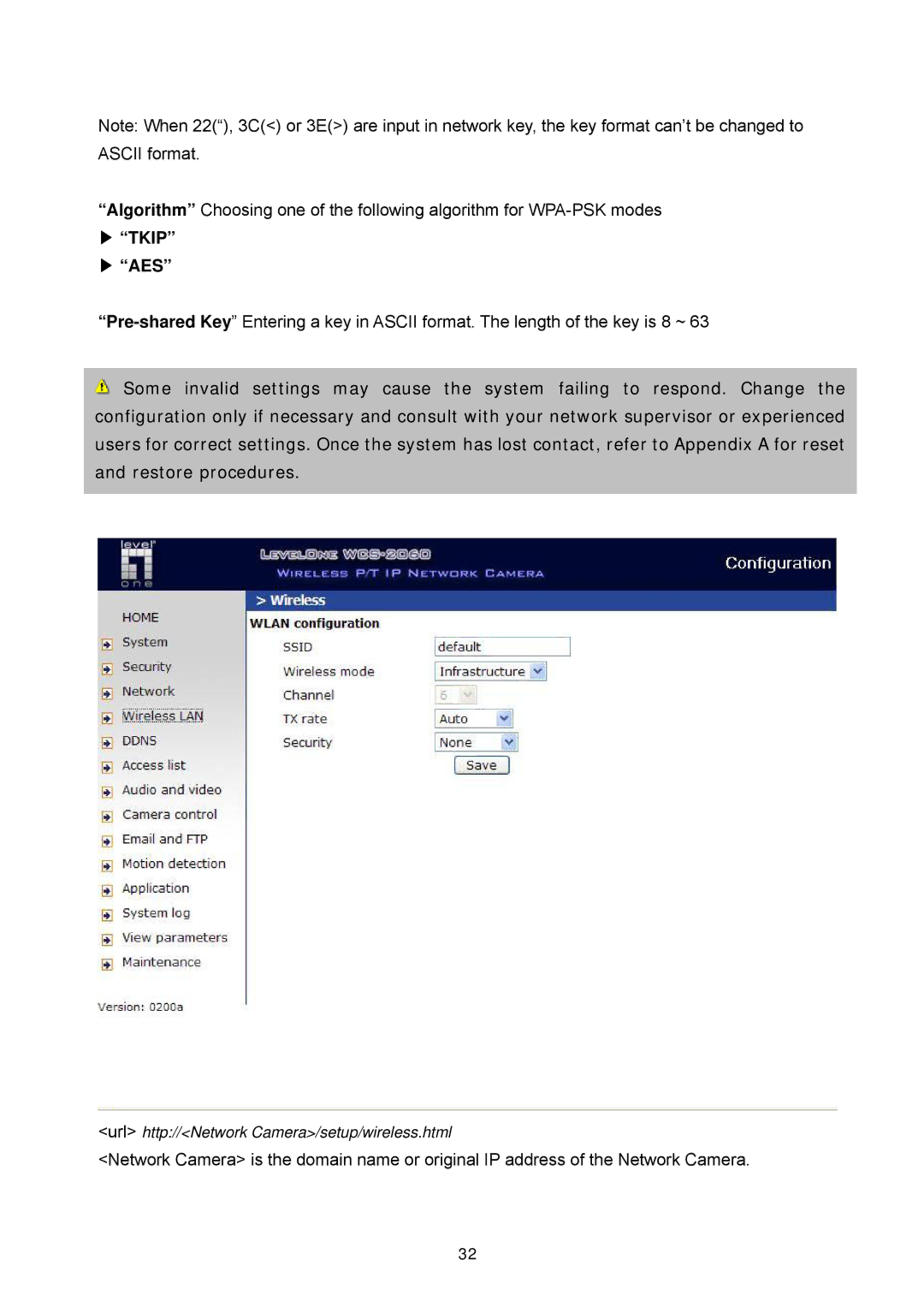 LevelOne FCS-1060, WCS-2060 user manual Tkip AES 