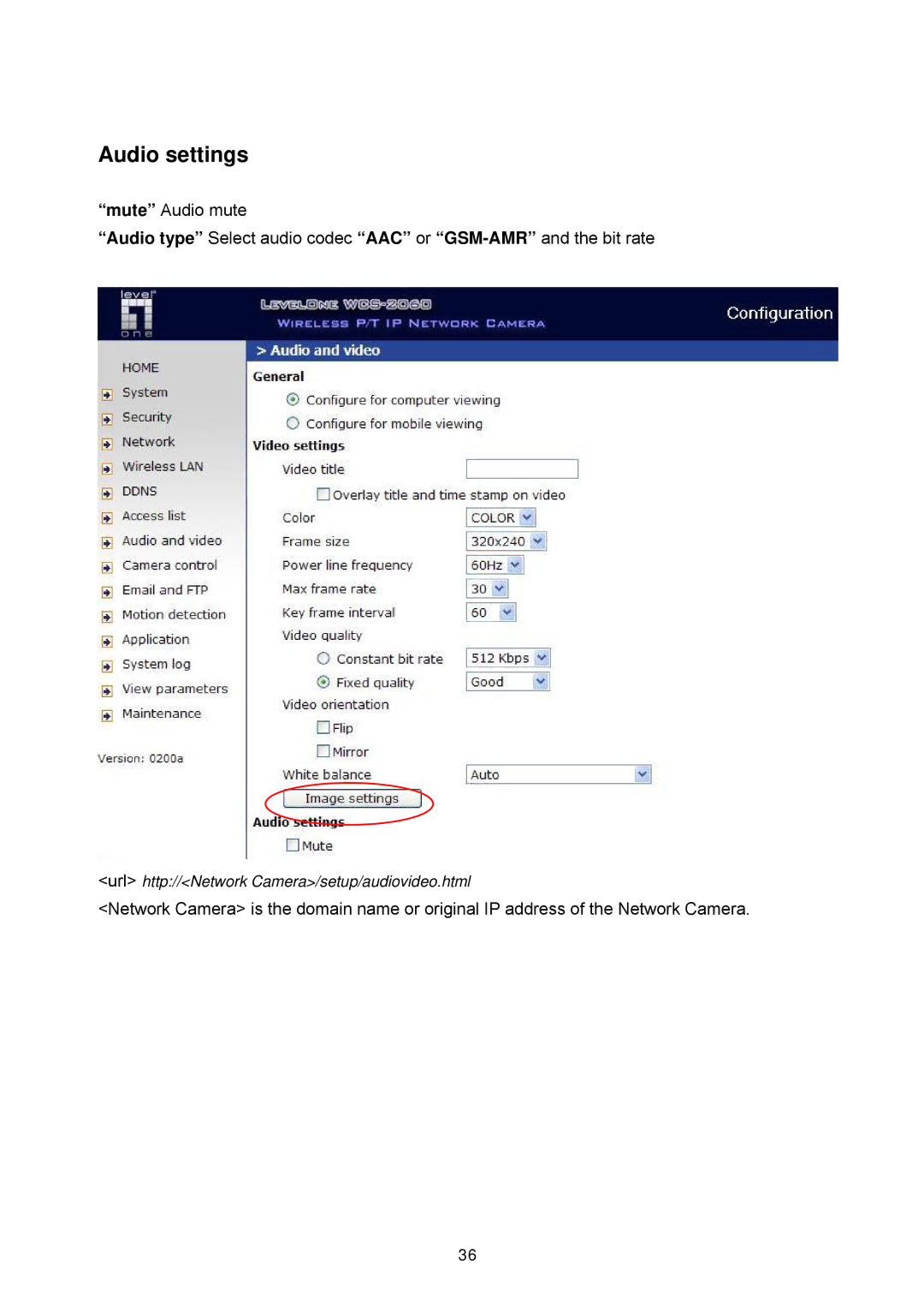 LevelOne FCS-1060, WCS-2060 user manual Audio settings 