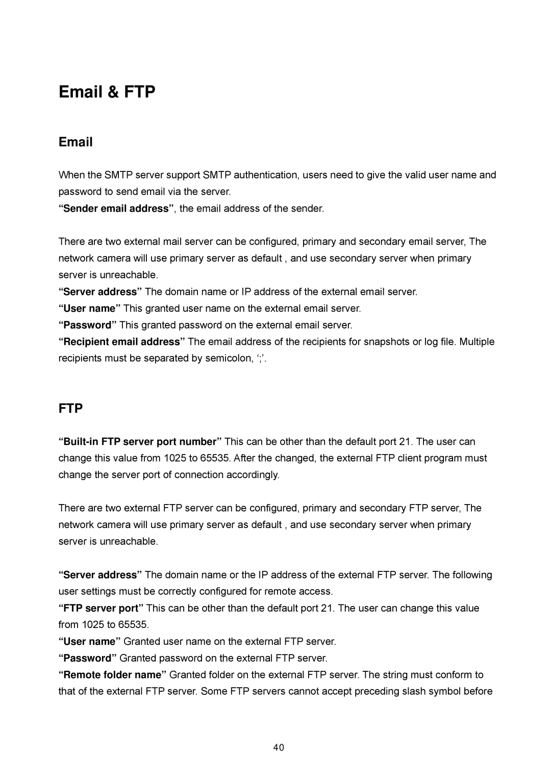 LevelOne FCS-1060, WCS-2060 user manual Email & FTP, Ftp 