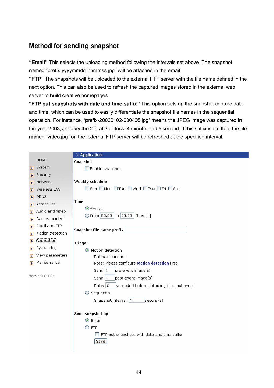 LevelOne FCS-1060, WCS-2060 user manual Method for sending snapshot 