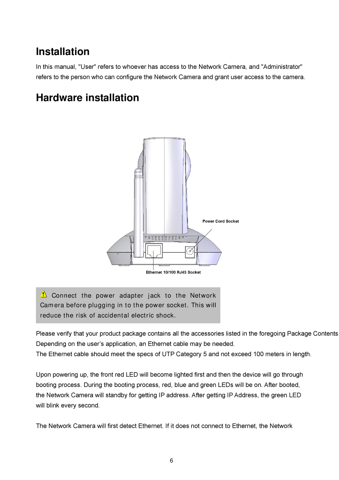 LevelOne FCS-1060, WCS-2060 user manual Installation, Hardware installation 