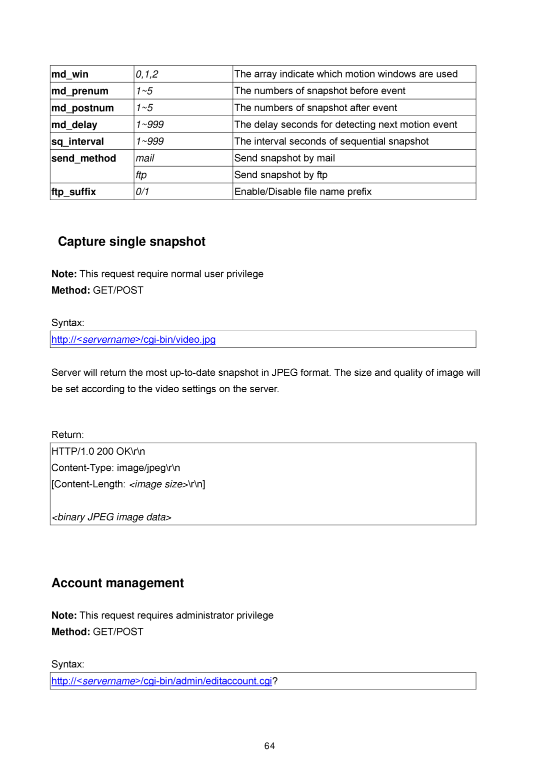 LevelOne FCS-1060, WCS-2060 user manual Capture single snapshot, Account management 