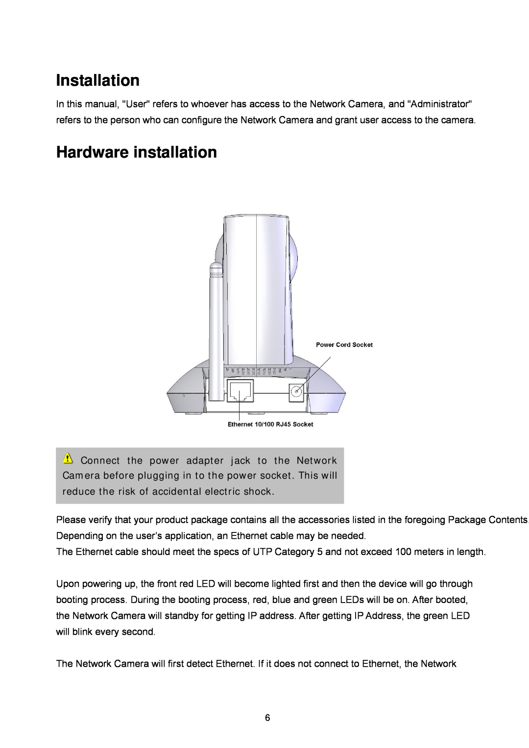 LevelOne FCS-1060, WCS-2060 user manual Installation, Hardware installation 