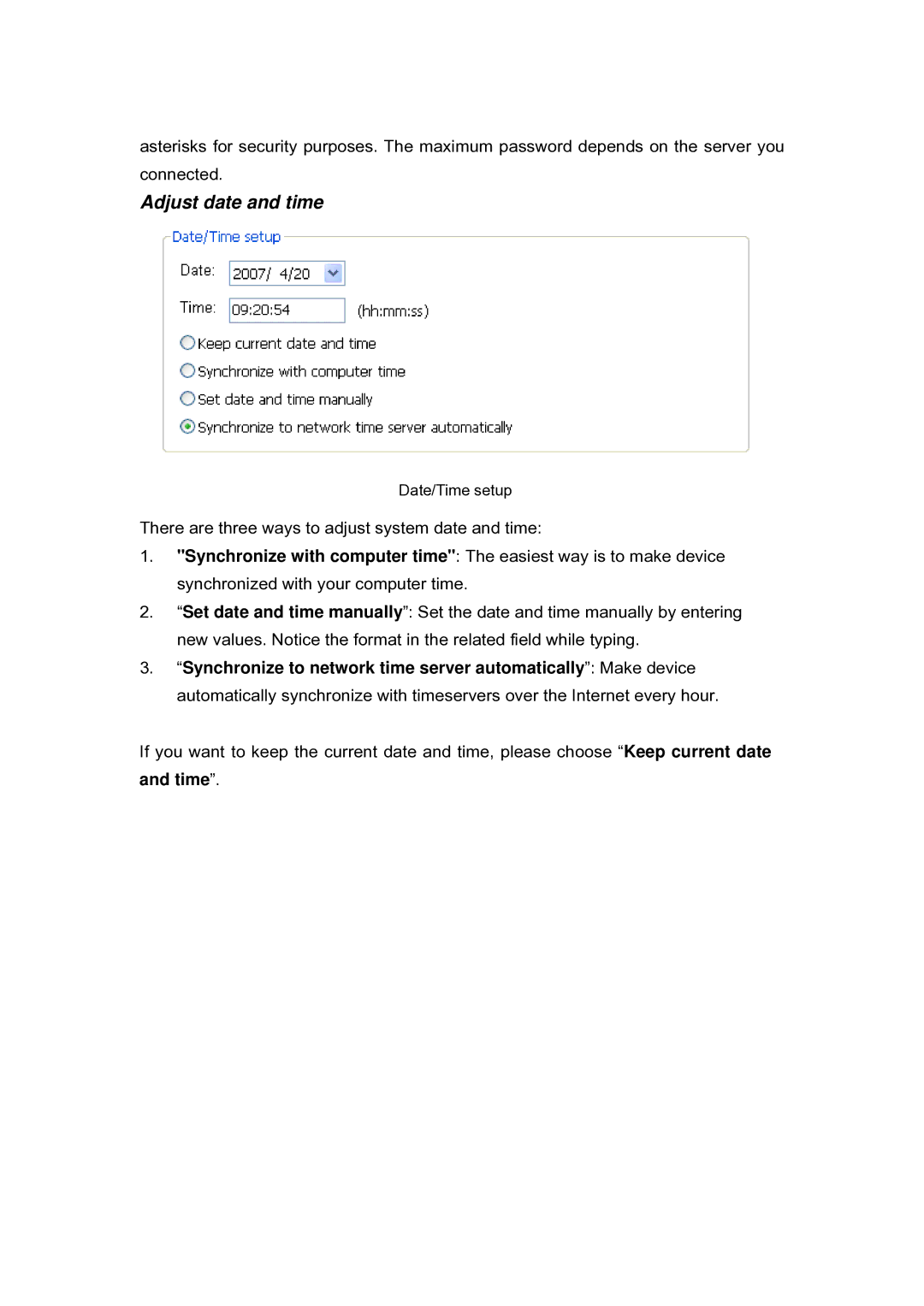 LevelOne FCS-5030 user manual Adjust date and time 