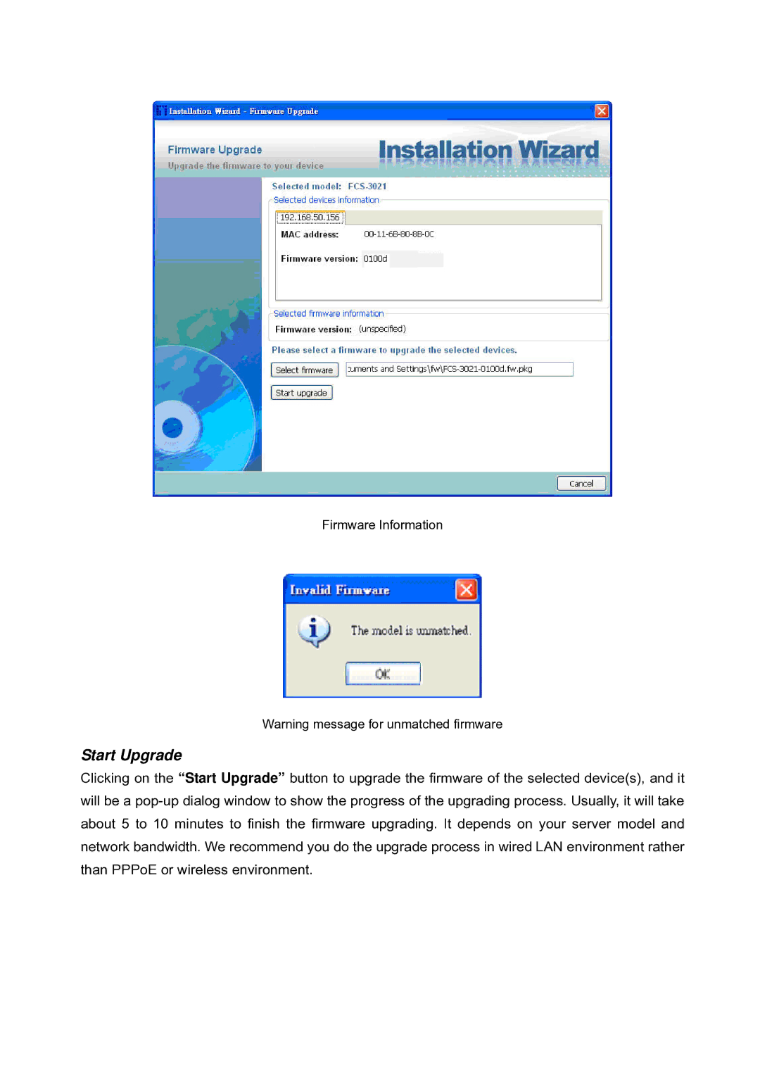 LevelOne FCS-5030 user manual Start Upgrade 