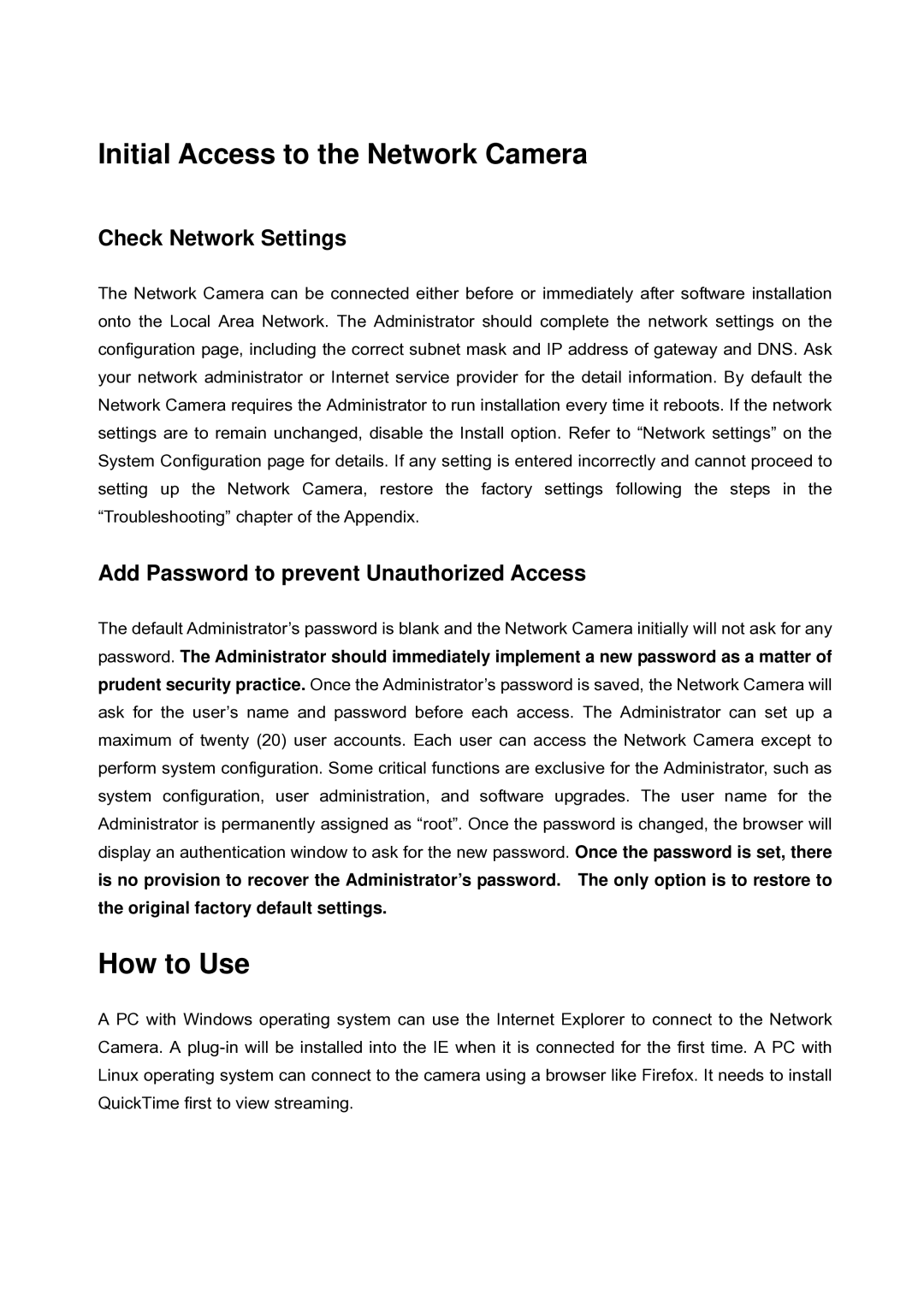 LevelOne FCS-5030 user manual Initial Access to the Network Camera, How to Use, Check Network Settings 