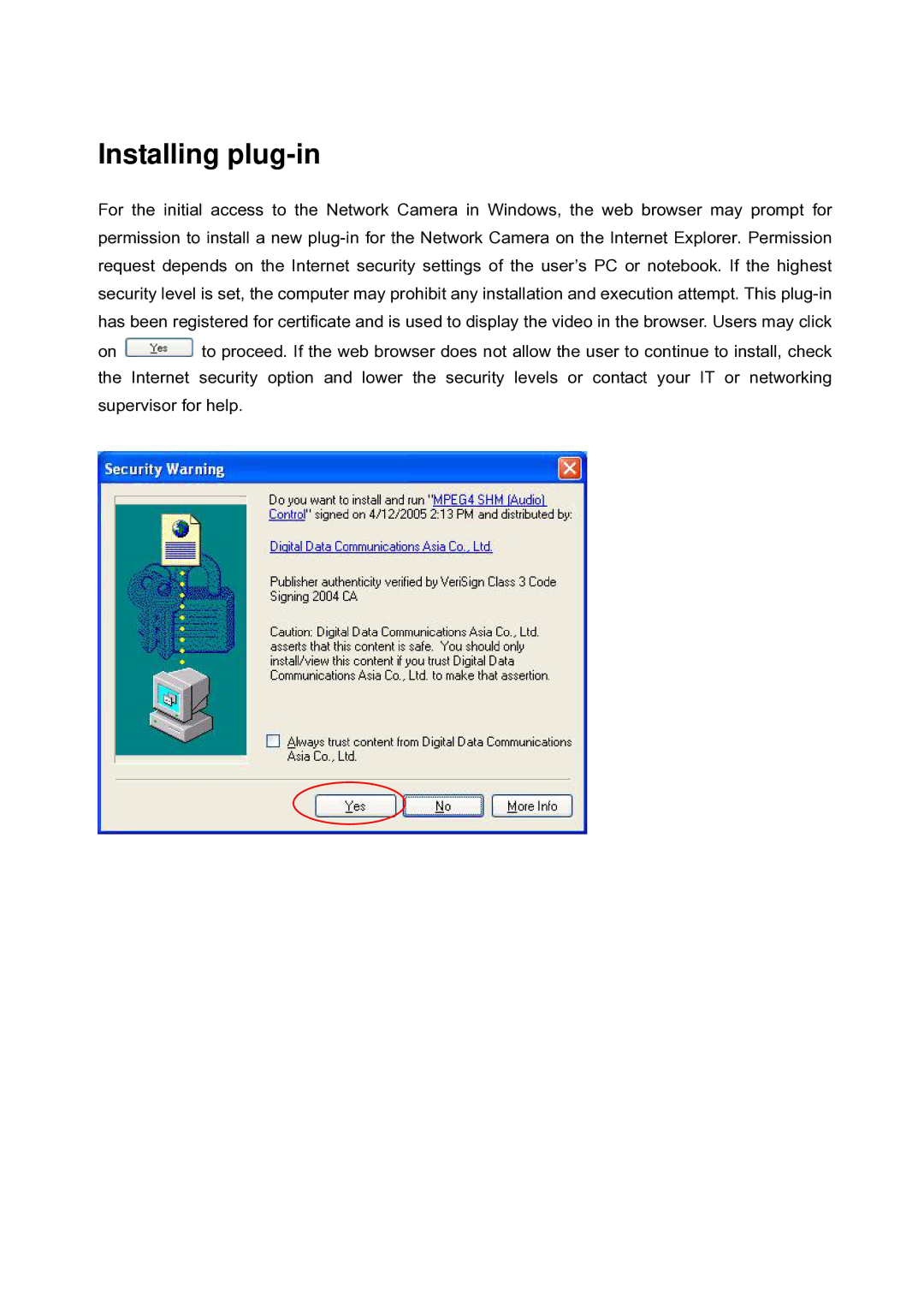 LevelOne FCS-5030 user manual Installing plug-in 