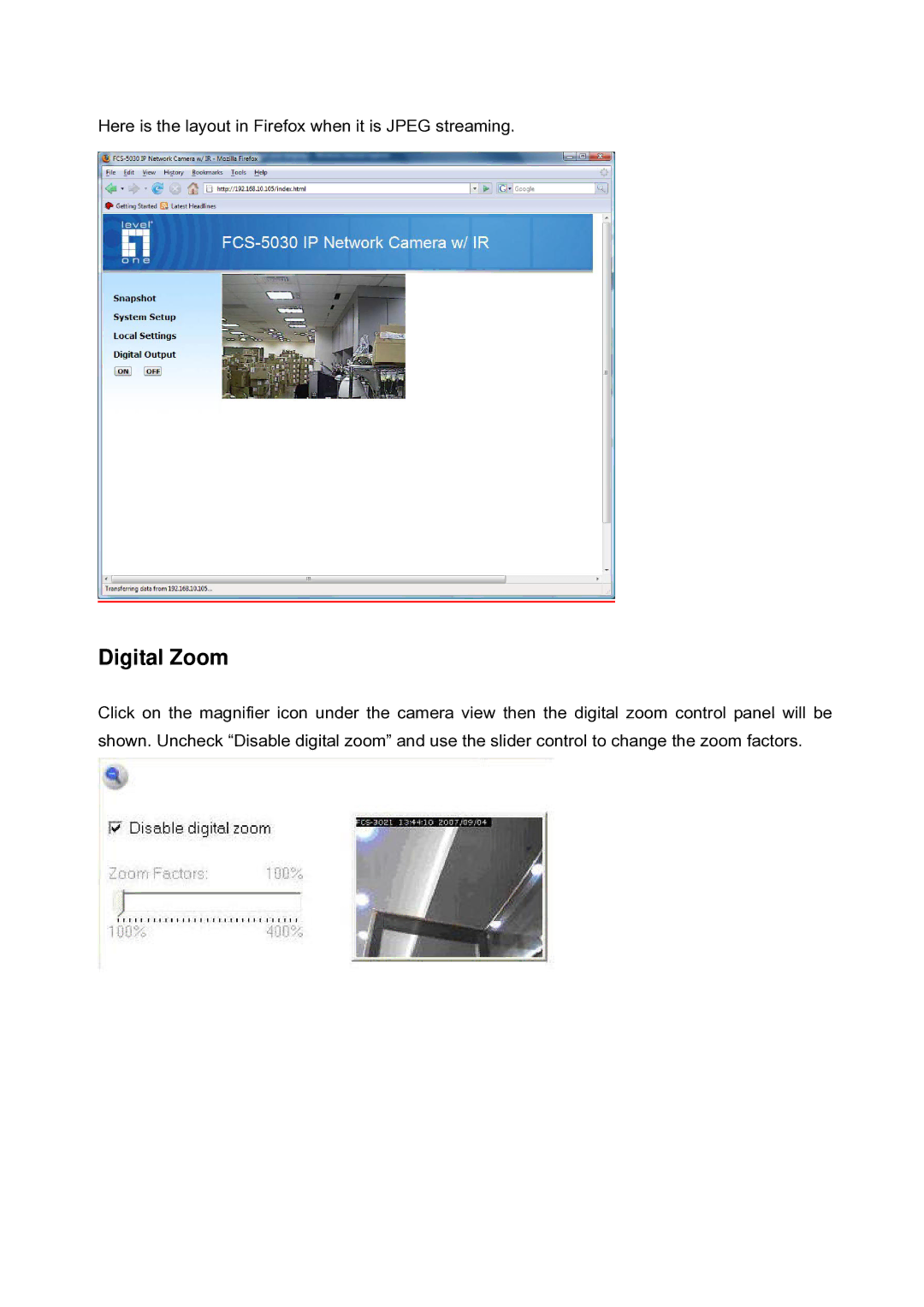 LevelOne FCS-5030 user manual Digital Zoom 