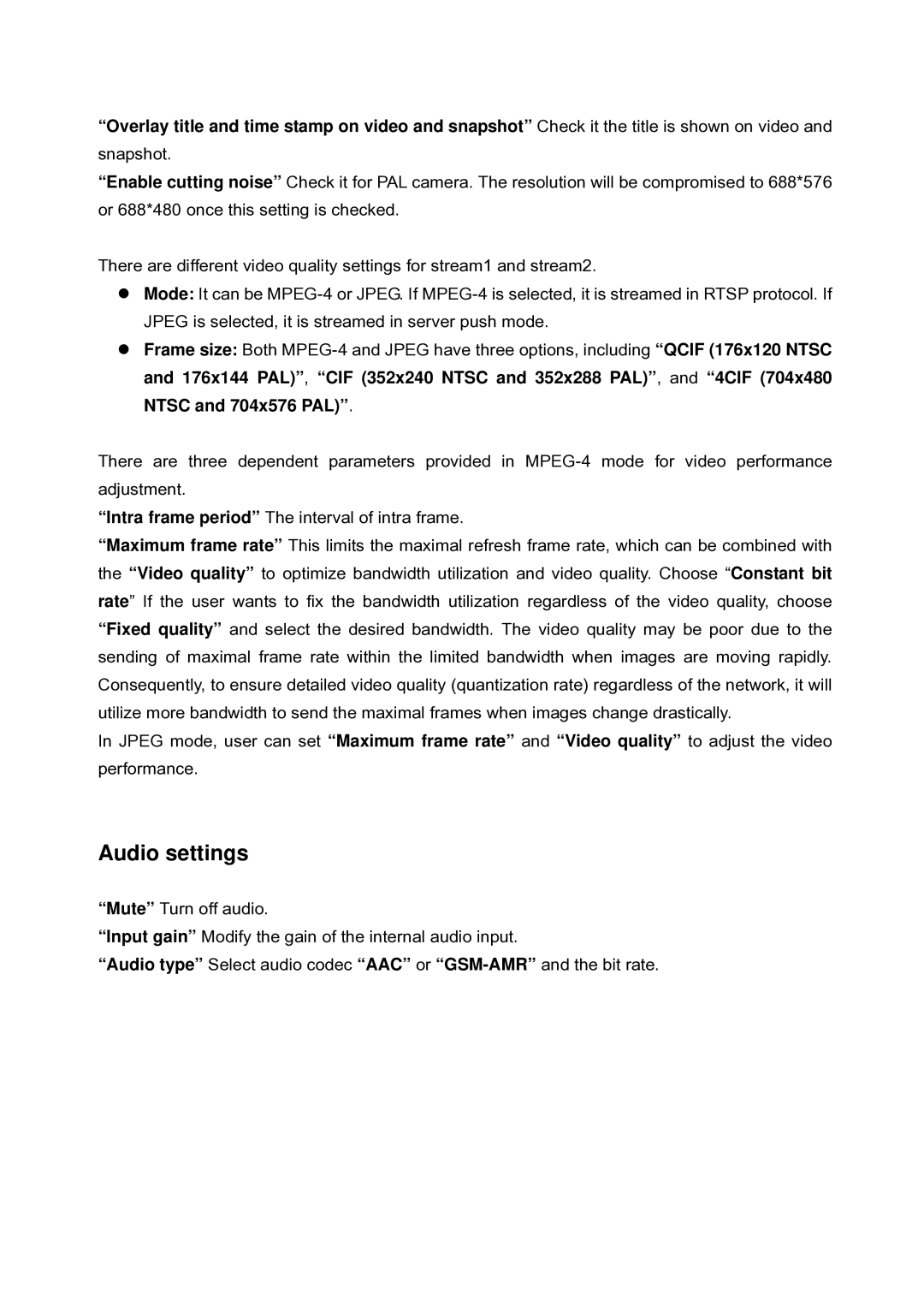 LevelOne FCS-5030 user manual Audio settings 