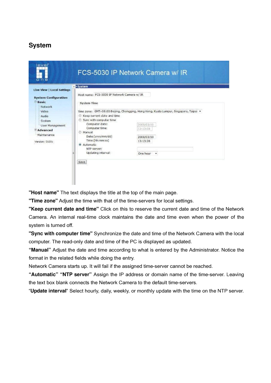 LevelOne FCS-5030 user manual System 