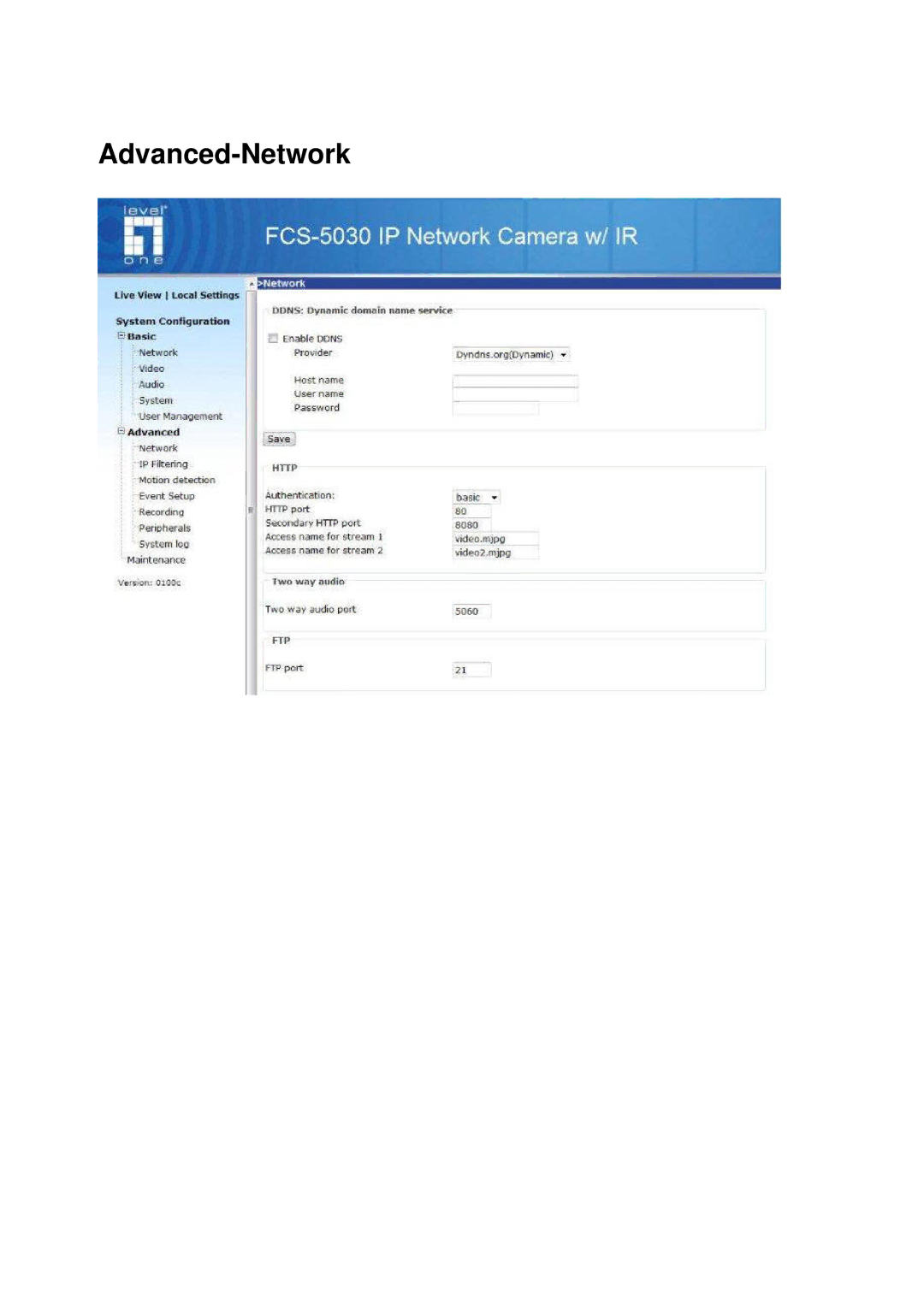 LevelOne FCS-5030 user manual Advanced-Network 