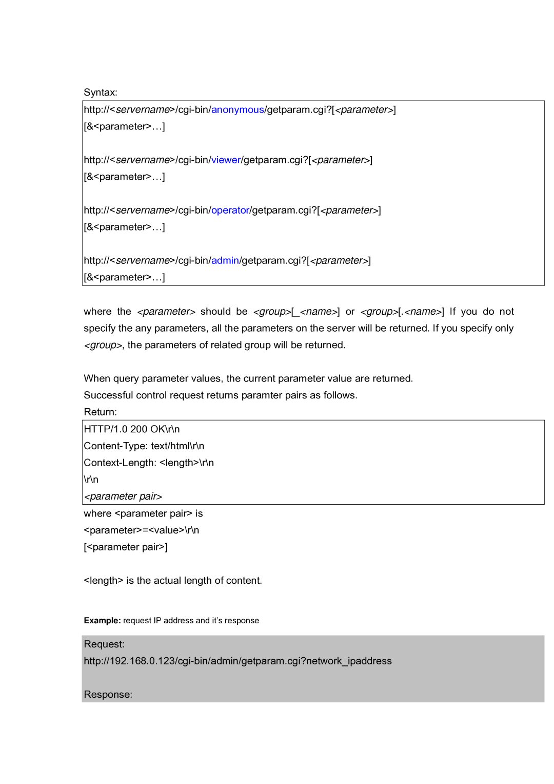 LevelOne FCS-5030 user manual Parameter pair 