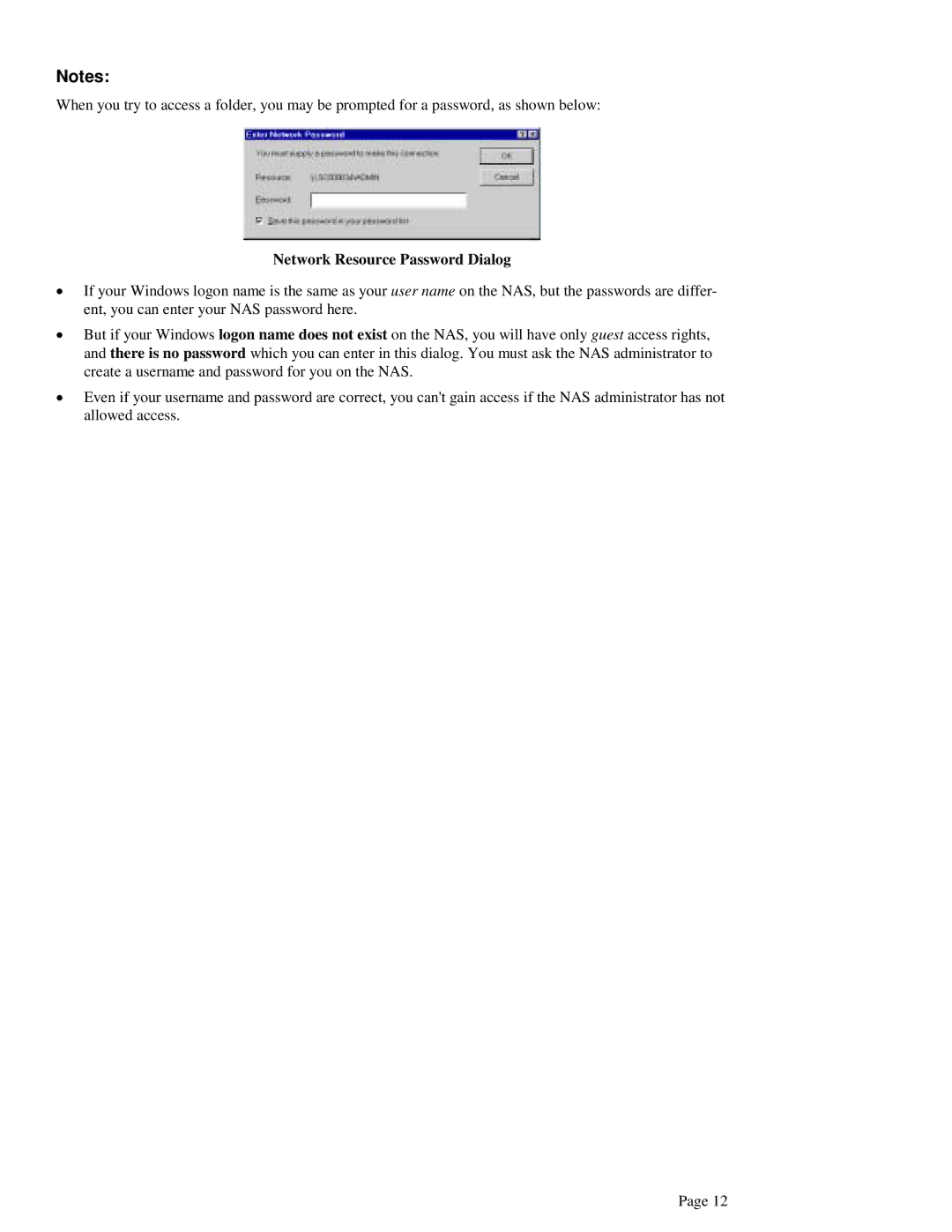 LevelOne FNS-1000 user manual Network Resource Password Dialog 