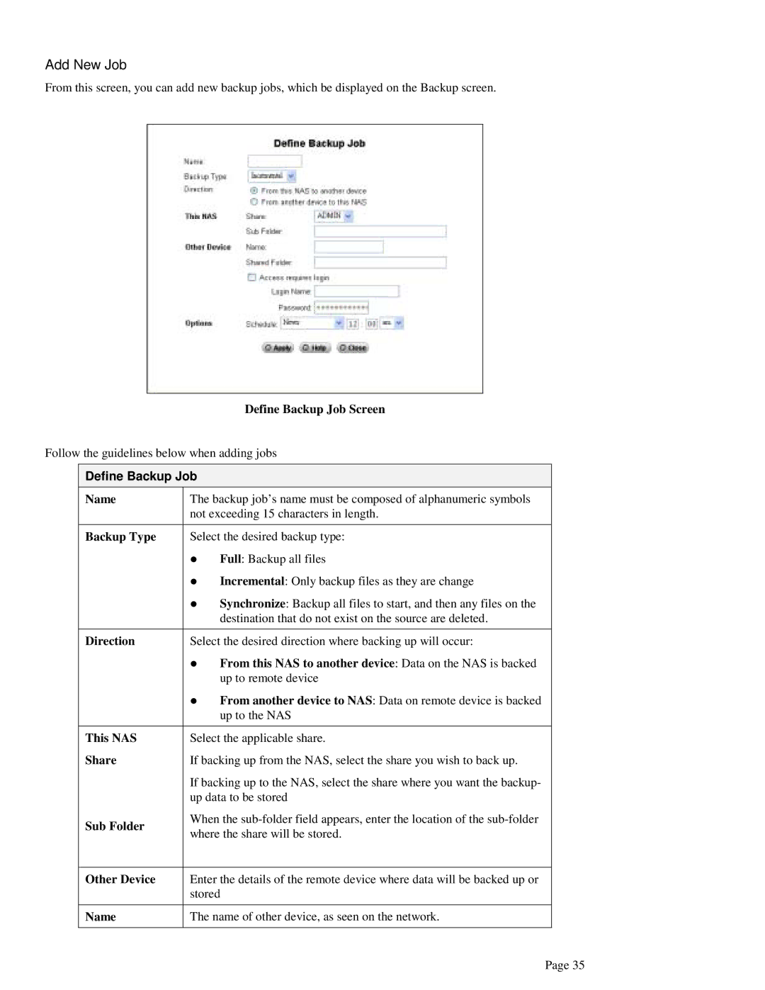 LevelOne FNS-1000 user manual Define Backup Job 