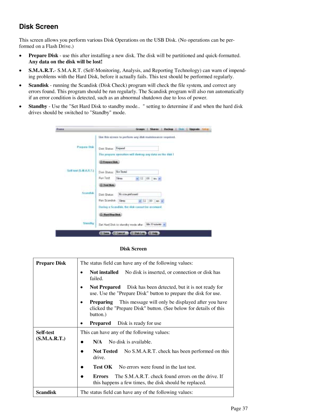 LevelOne FNS-1000 user manual Disk Screen 