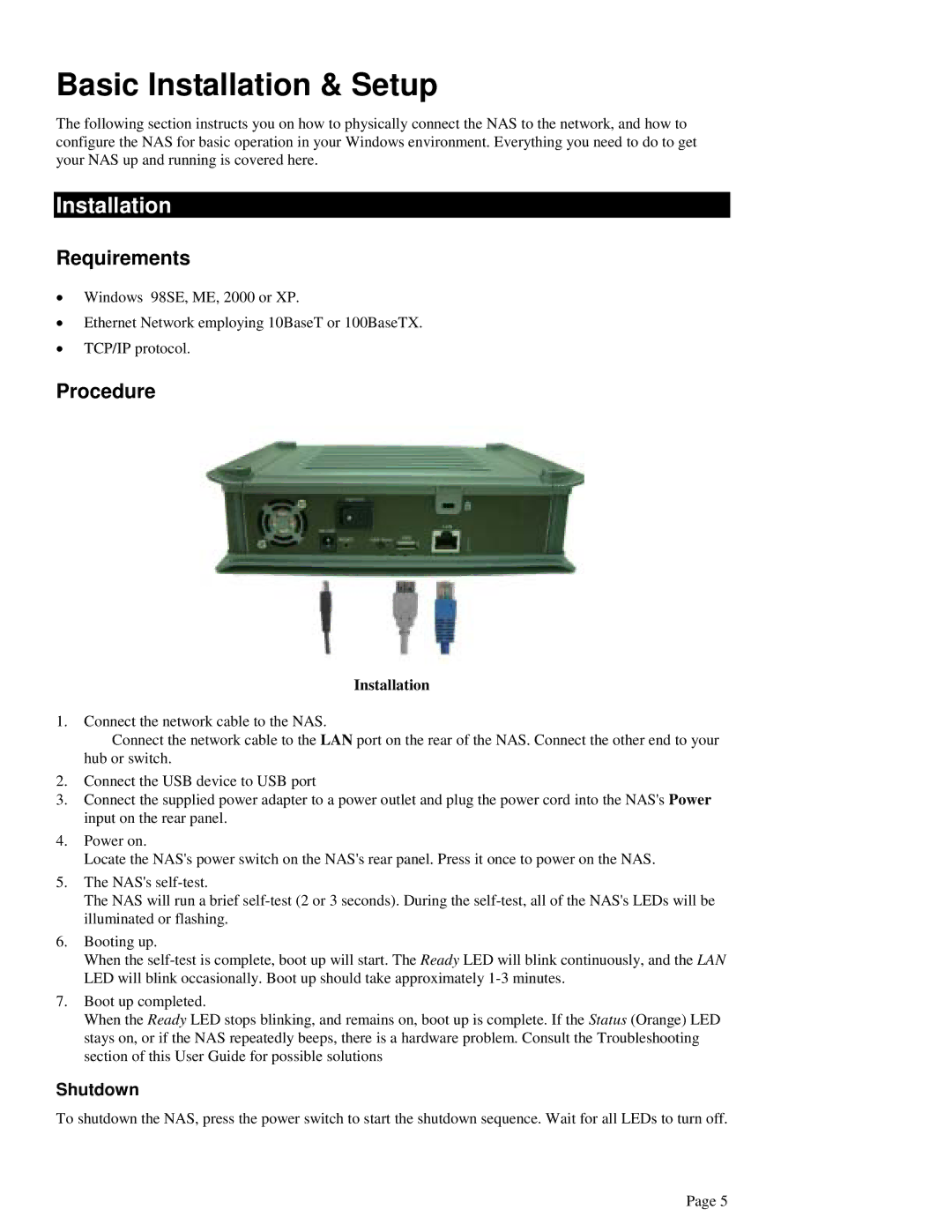 LevelOne FNS-1000 user manual Basic Installation & Setup, Requirements, Procedure 