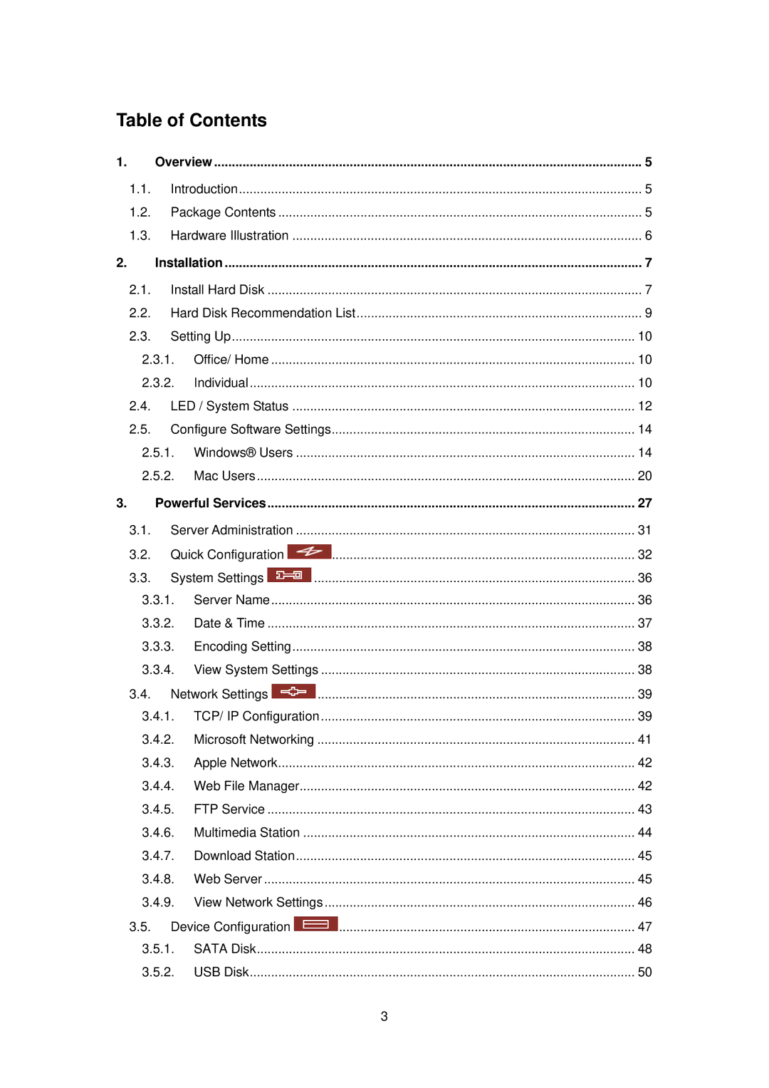 LevelOne FNS-5000B manual Table of Contents 