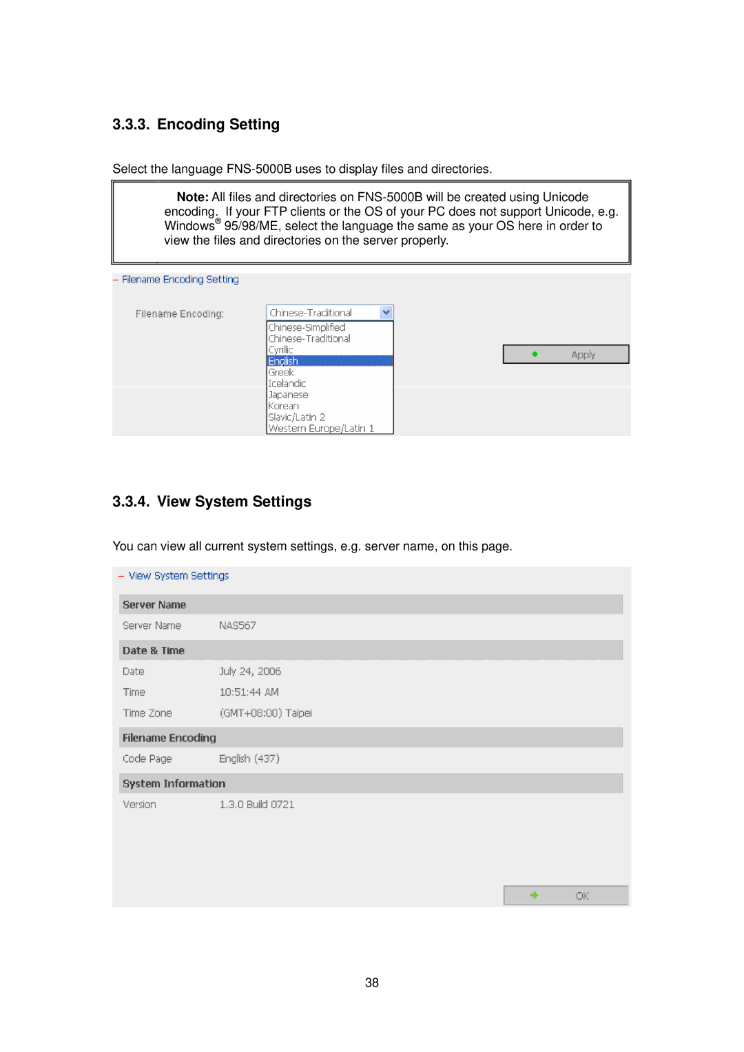 LevelOne FNS-5000B manual Encoding Setting, View System Settings 