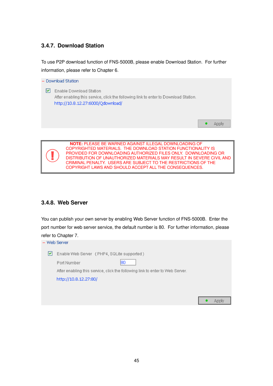 LevelOne FNS-5000B manual Download Station, Web Server 