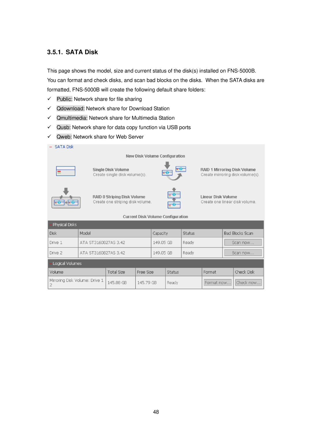 LevelOne FNS-5000B manual Sata Disk 