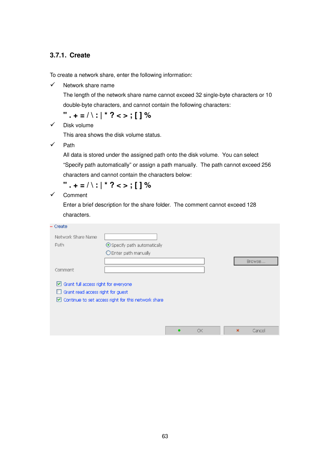 LevelOne FNS-5000B manual + = / \ * ? %, Create 