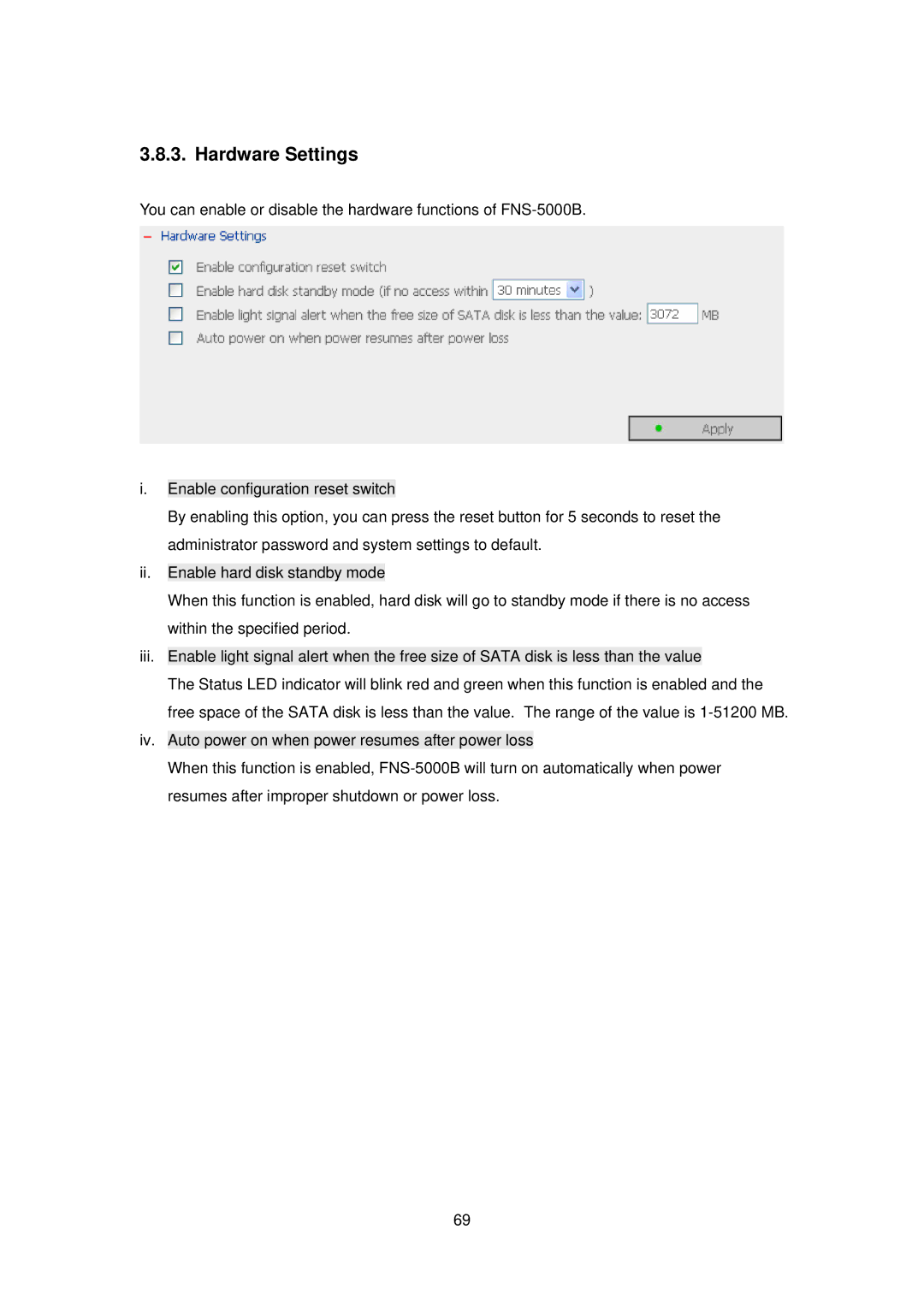 LevelOne FNS-5000B manual Hardware Settings 