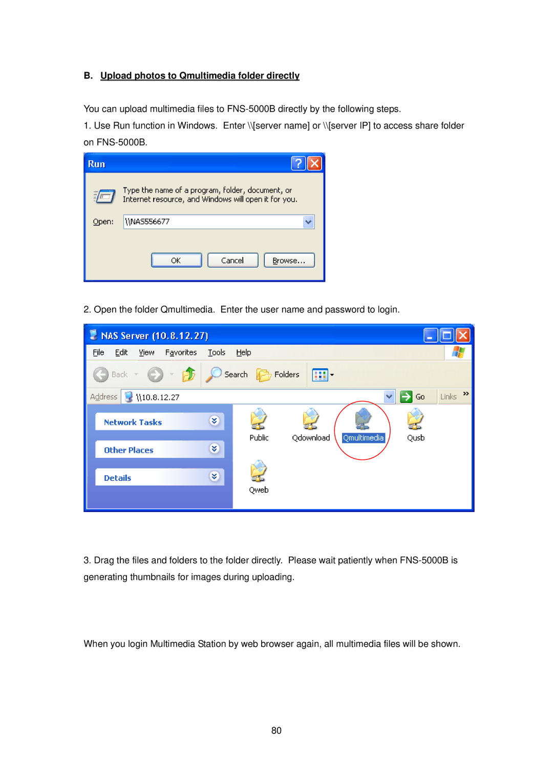 LevelOne FNS-5000B manual Upload photos to Qmultimedia folder directly 