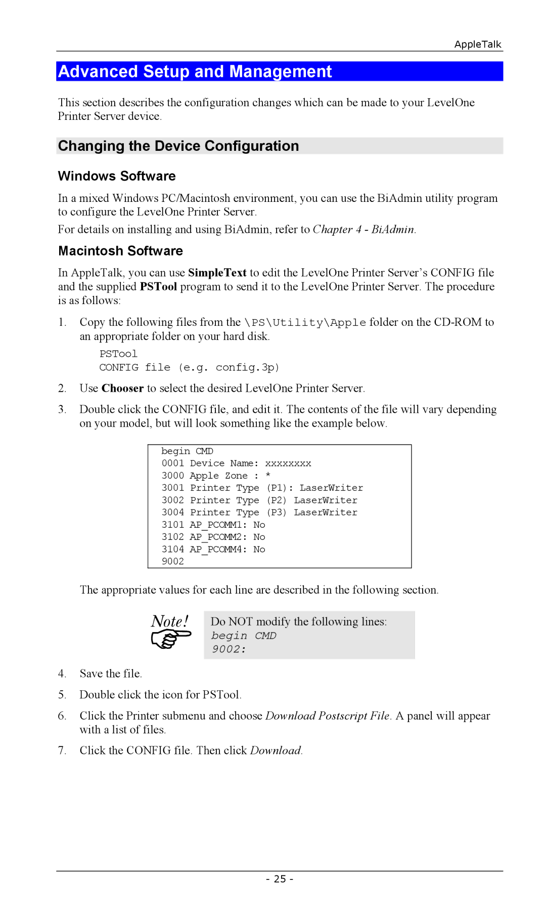 LevelOne FPS-2101TXU, FPS-2003TXU manual Advanced Setup and Management, Changing the Device Configuration, Windows Software 