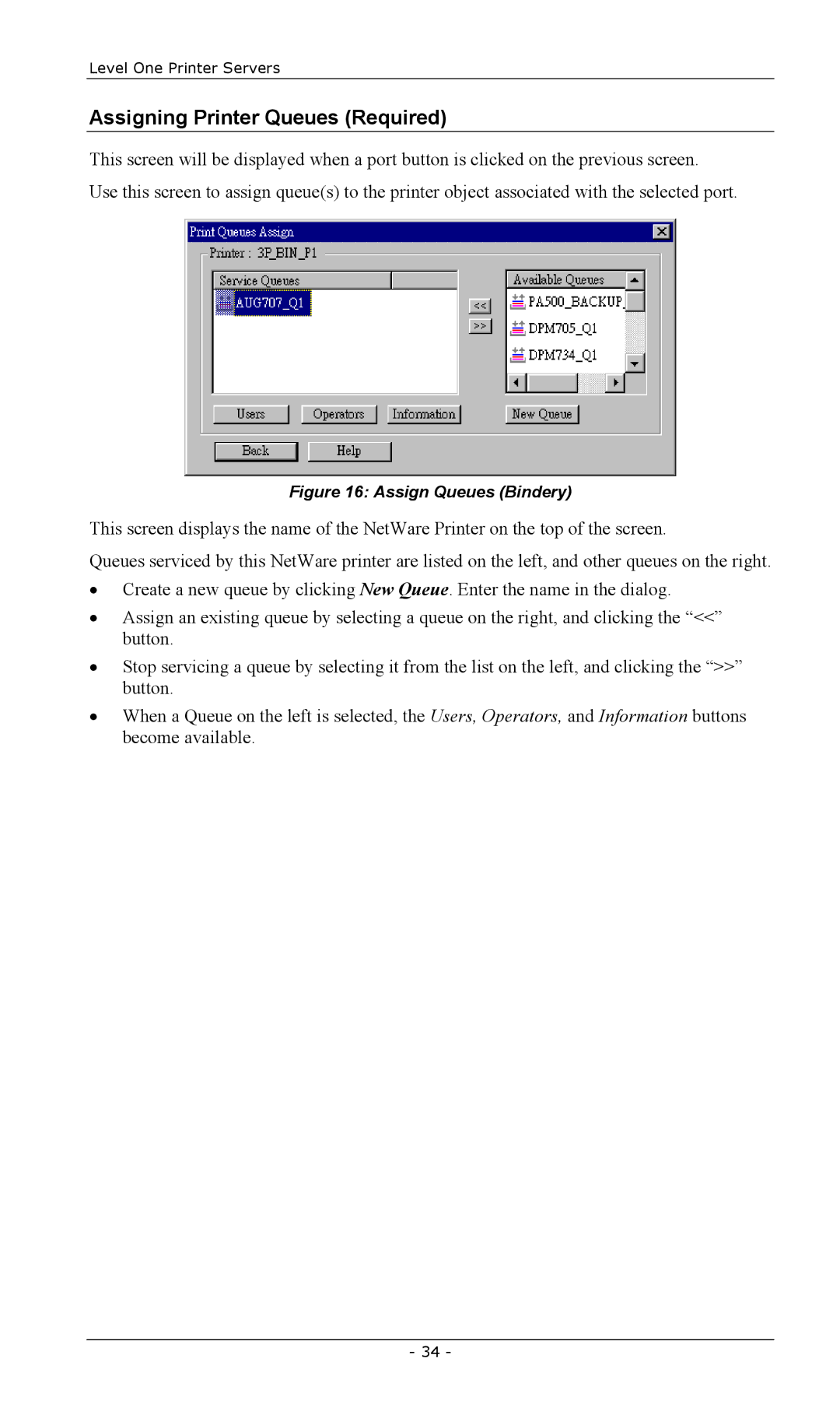 LevelOne FPS-2111TXU, FPS-2003TXU, FPS-2101USB, FPS-2013TXU manual Assigning Printer Queues Required, Assign Queues Bindery 