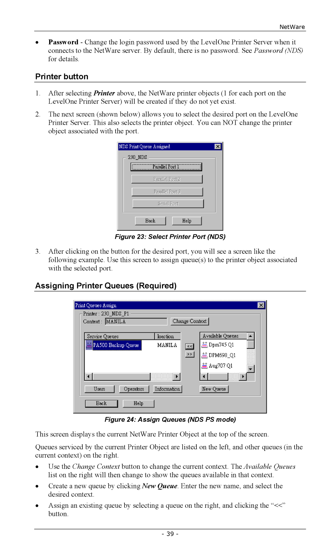 LevelOne FPS-2003TXU, FPS-2111TXU, FPS-2101USB, FPS-2013TXU, FPS-2101TXU, EPS-3001TU manual Select Printer Port NDS 