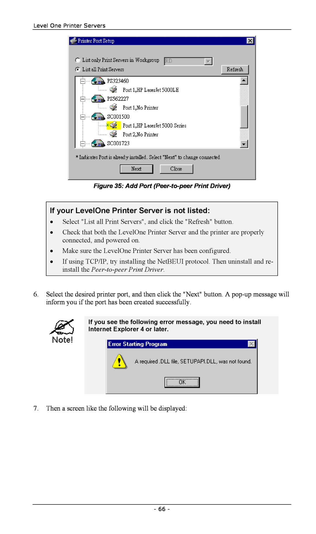 LevelOne FPS-2013TXU, FPS-2003TXU, FPS-2111TXU, FPS-2101USB, FPS-2101TXU manual If your LevelOne Printer Server is not listed 