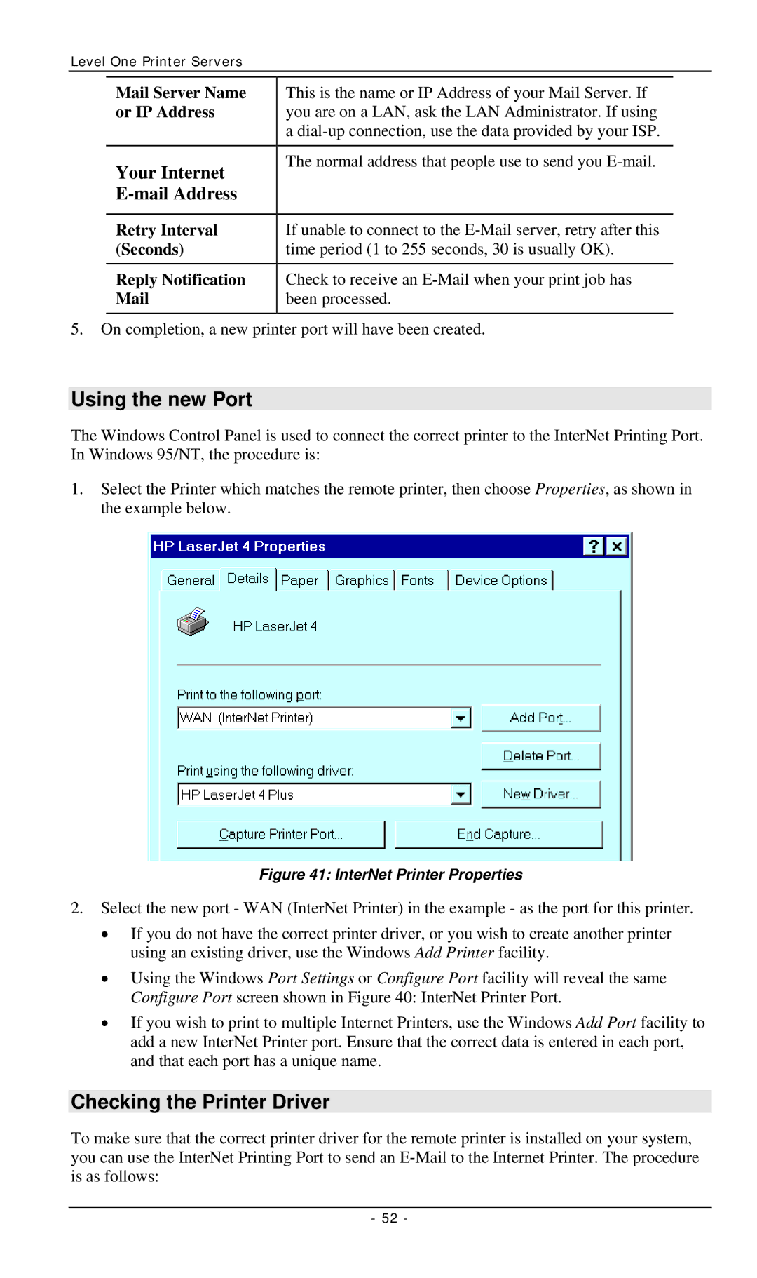 LevelOne FPS-3001TXU, FPS-2112, FPS-3002USB manual Using the new Port, Checking the Printer Driver 