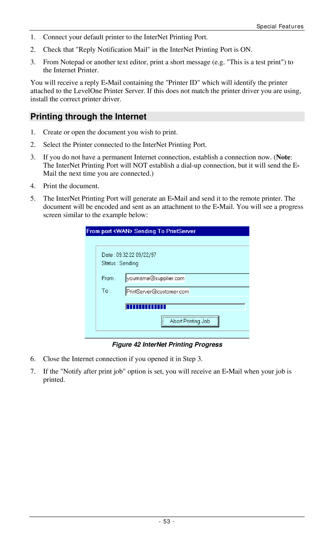 LevelOne FPS-3002USB, FPS-2112, FPS-3001TXU manual Printing through the Internet, InterNet Printing Progress 