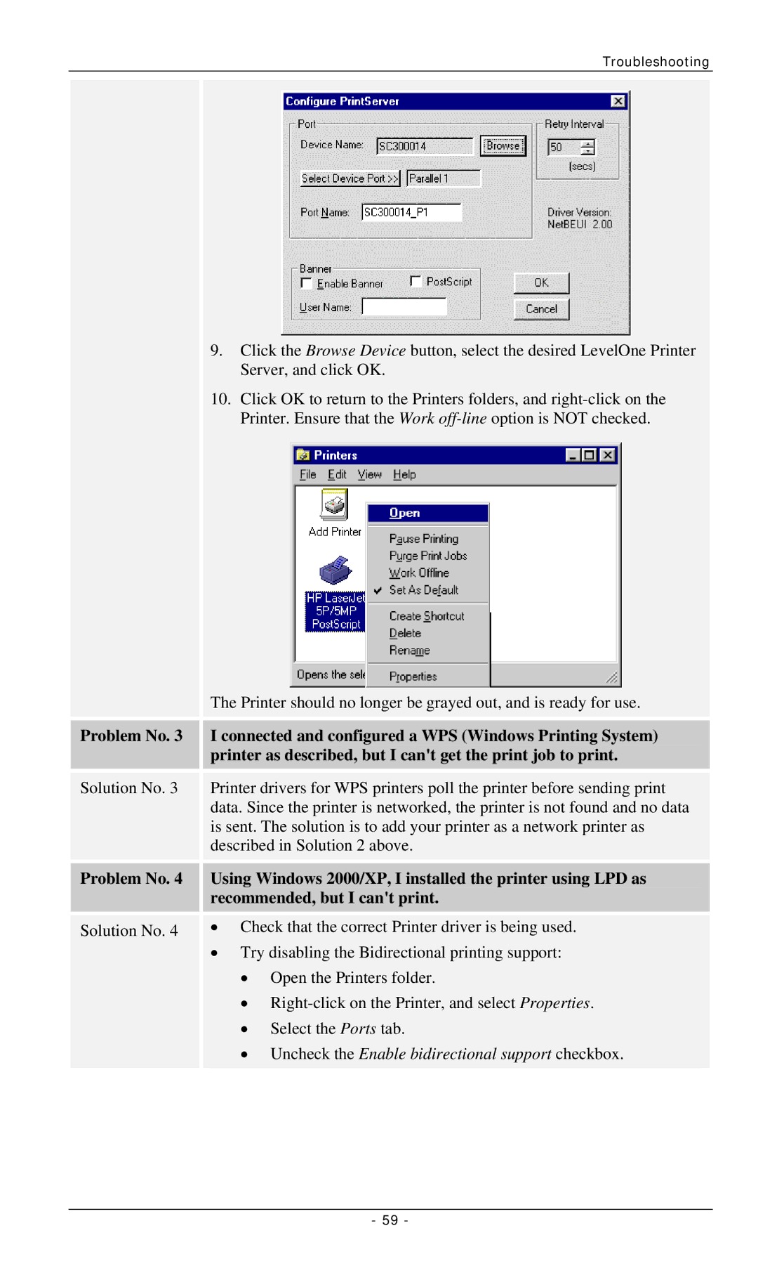 LevelOne FPS-3002USB, FPS-2112, FPS-3001TXU manual Problem No 