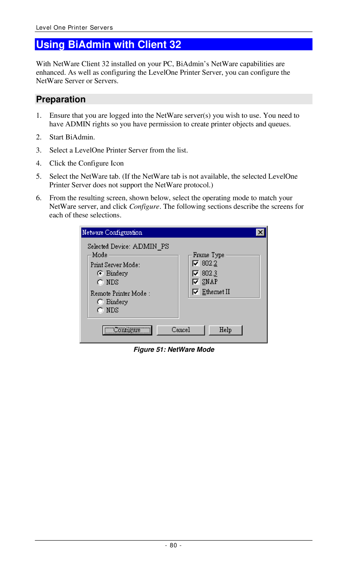 LevelOne FPS-3002USB, FPS-2112, FPS-3001TXU manual Using BiAdmin with Client, Preparation 