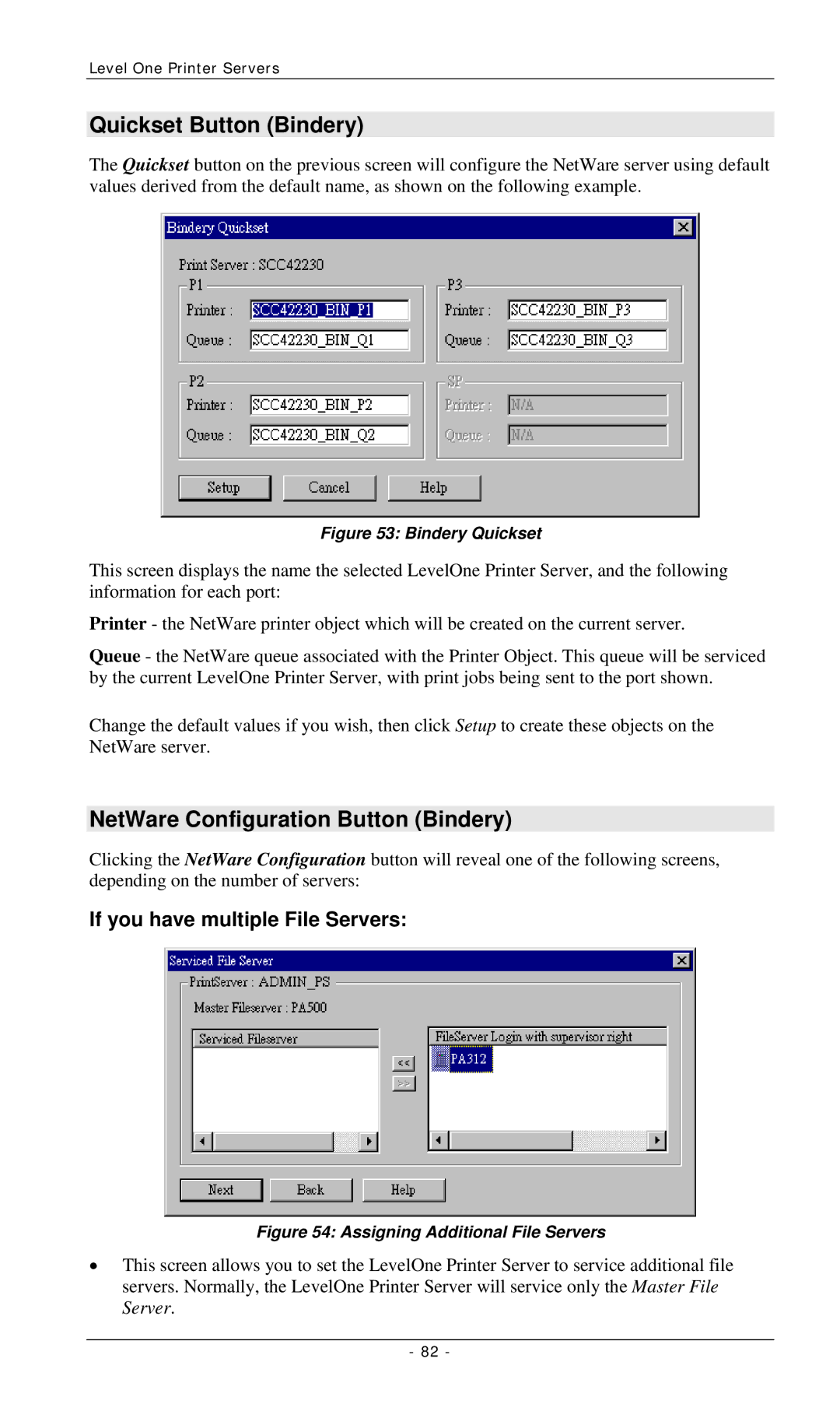 LevelOne FPS-3001TXU Quickset Button Bindery, NetWare Configuration Button Bindery, If you have multiple File Servers 