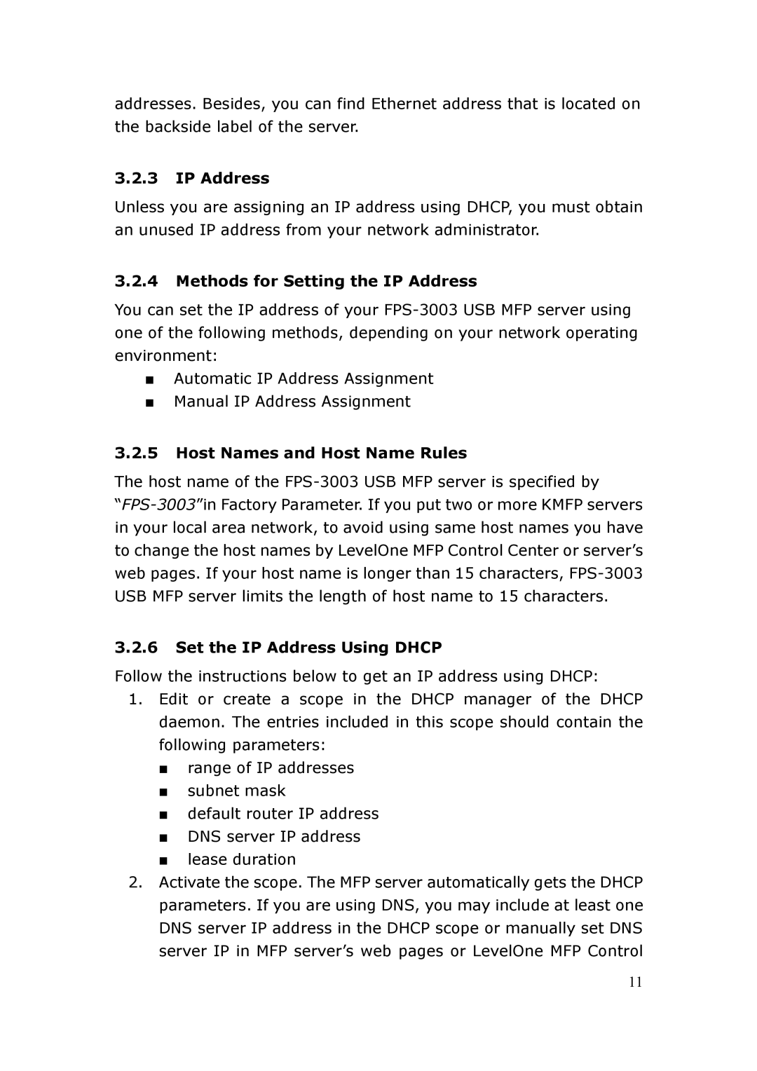 LevelOne FPS-3003 Methods for Setting the IP Address, Host Names and Host Name Rules, Set the IP Address Using Dhcp 