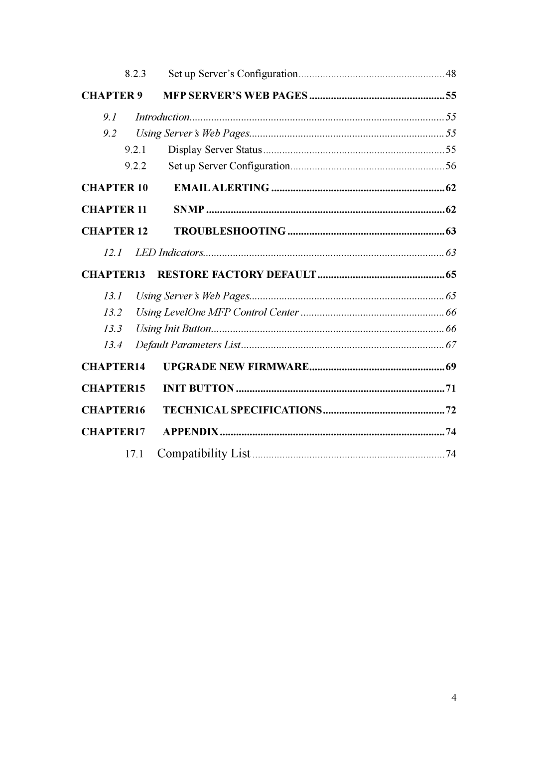 LevelOne FPS-3003 user manual MFP SERVER’S WEB Pages 