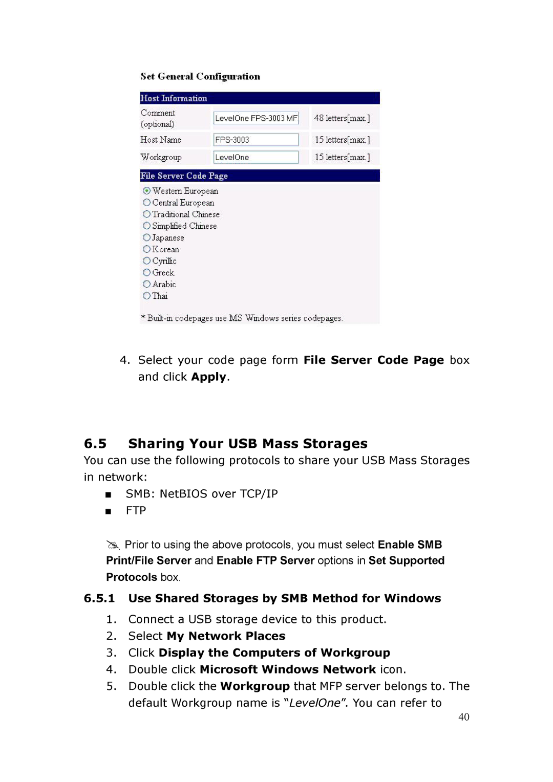 LevelOne FPS-3003 user manual Sharing Your USB Mass Storages, Use Shared Storages by SMB Method for Windows 