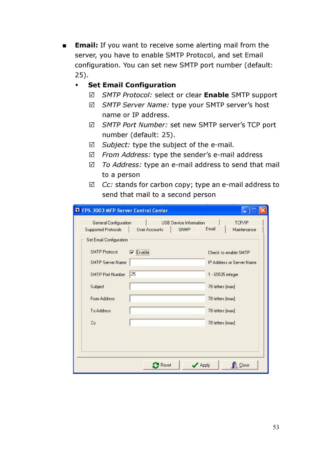 LevelOne FPS-3003 user manual Set Email Configuration 