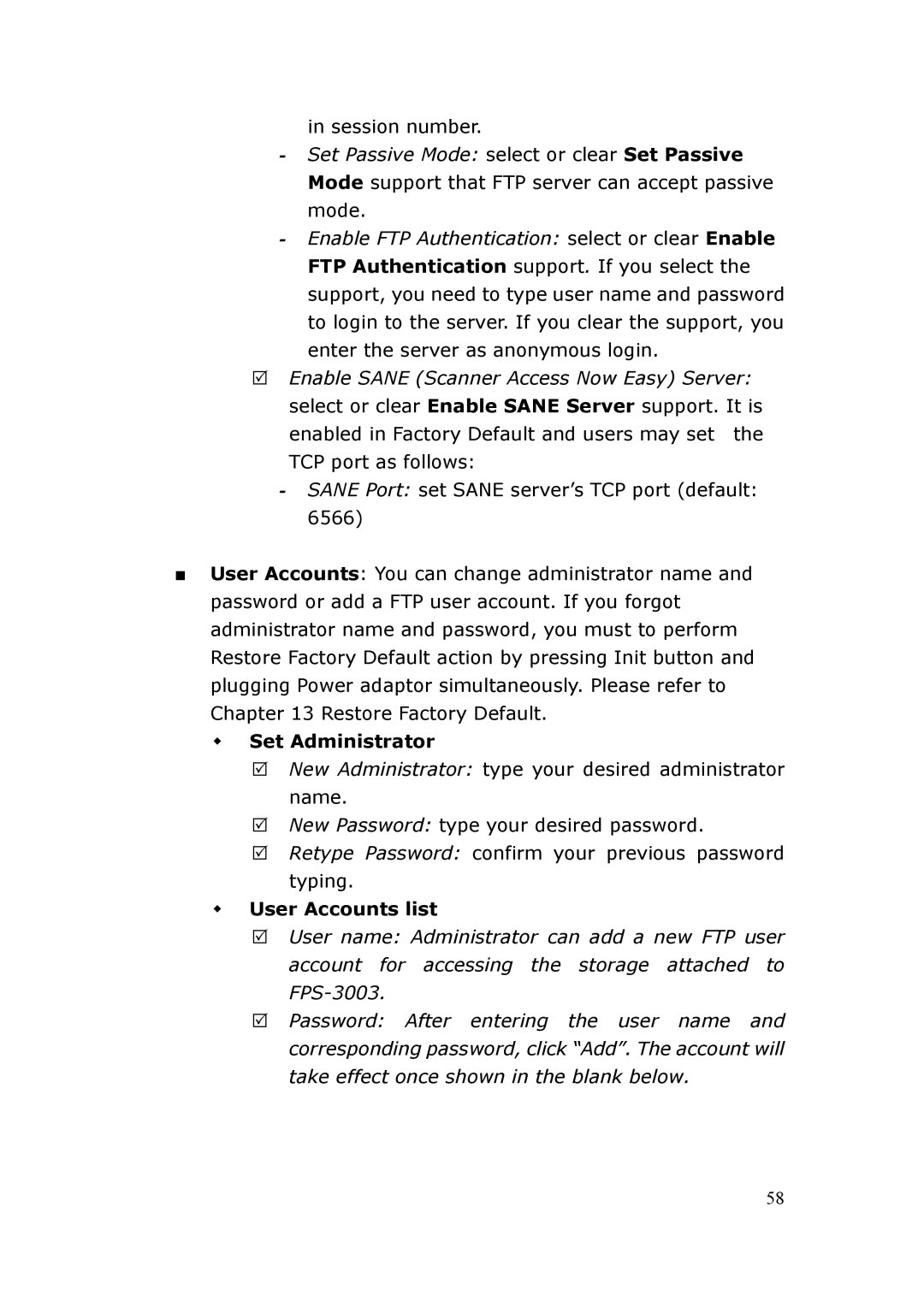 LevelOne FPS-3003 user manual Session number 